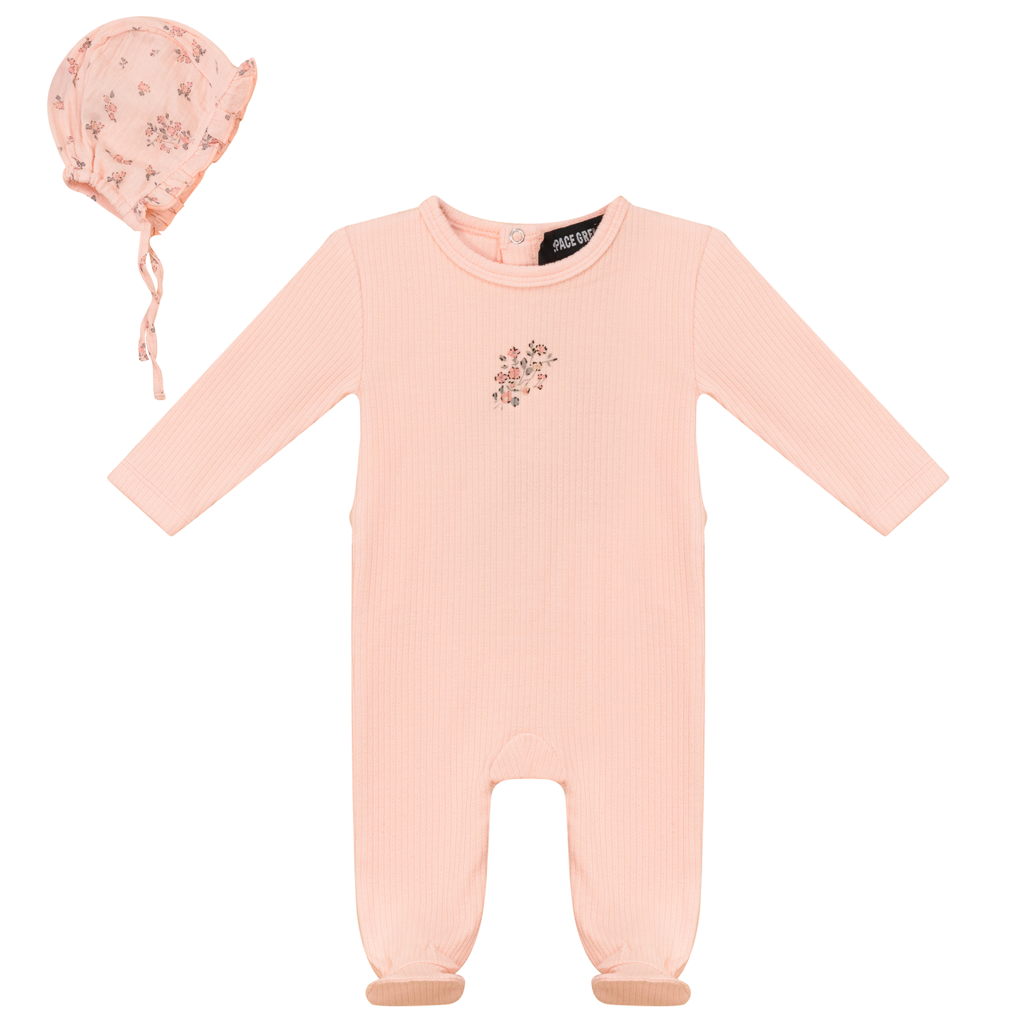 Pointelle Rib Onesie and Bonnet Pink