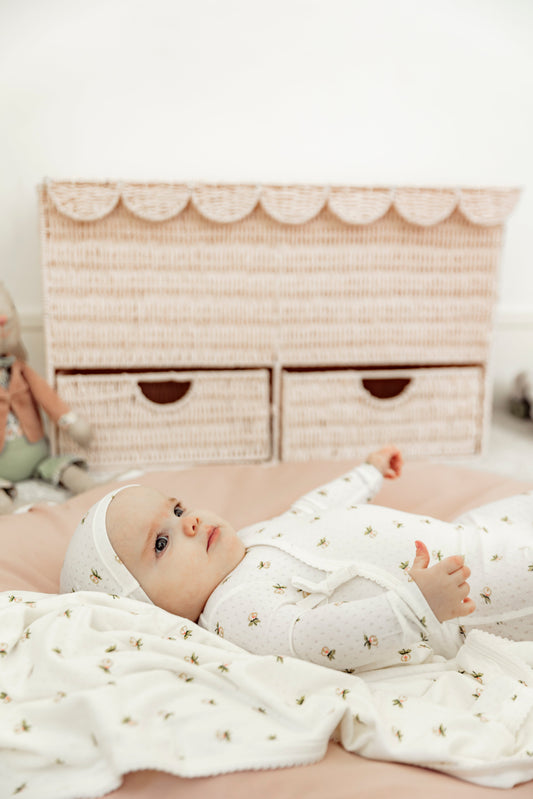 Floral Print Pointelle Blanket