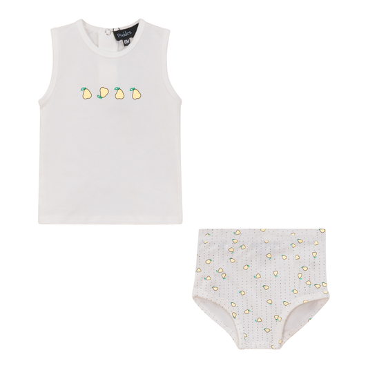 Strawberry and Pear Printed 2pc Set Off white Yellow
