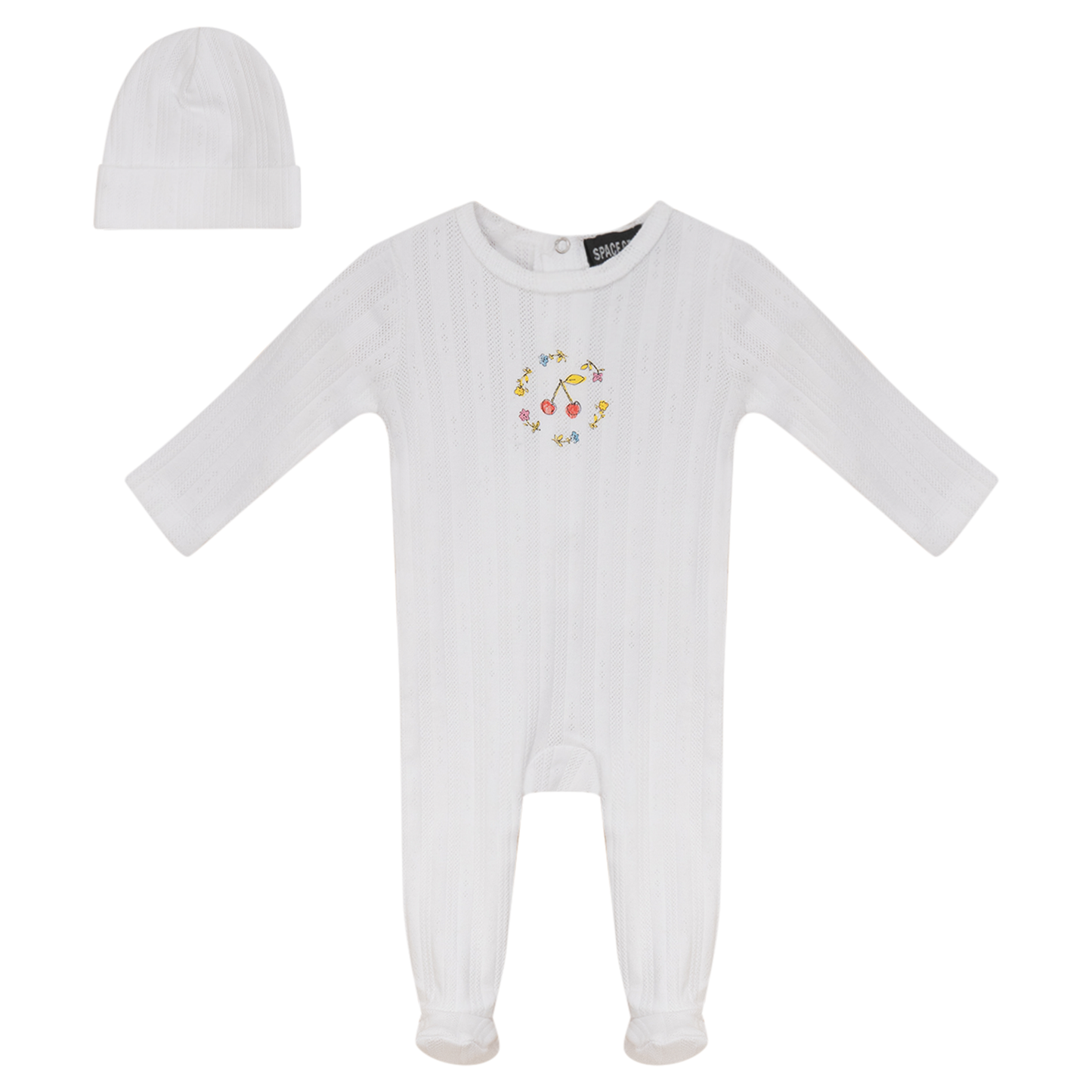 Pointelle Ribbed Onesie and Hat White