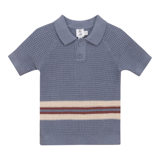 Waffle Knit Striped Sweater Grey Blue