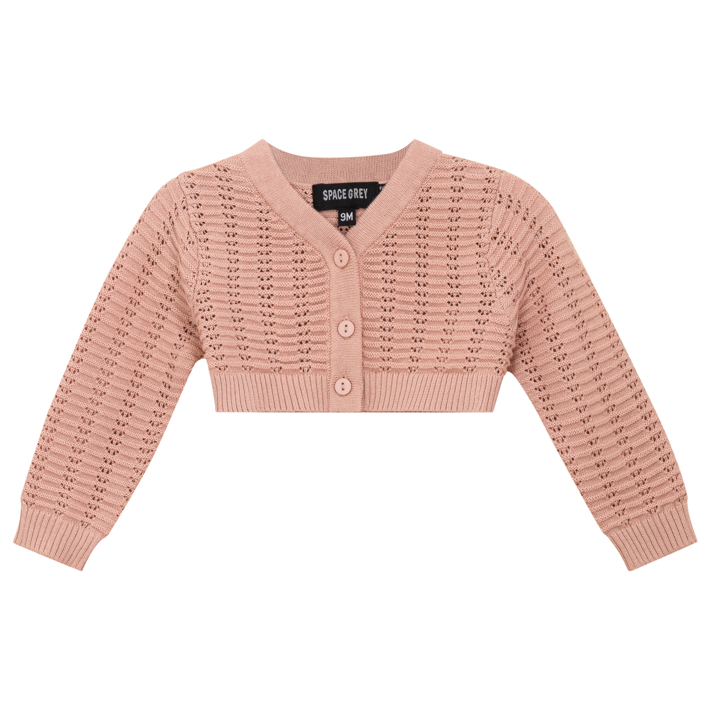 Pointelle Knit Cropped Cardigan Rosebud