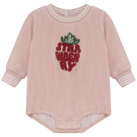 Strawberry Striped Teryy Onesie Pink