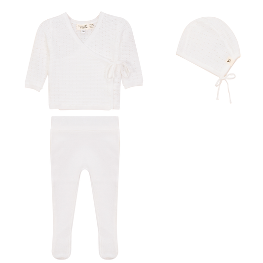 Pointelle Knit 3Pc Set Off White