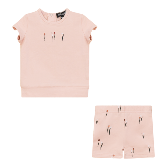 Scooter and Tulip Printed Shorts Set Soft Pink