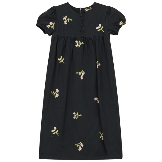 Woven Embroidered Floral Robe Black