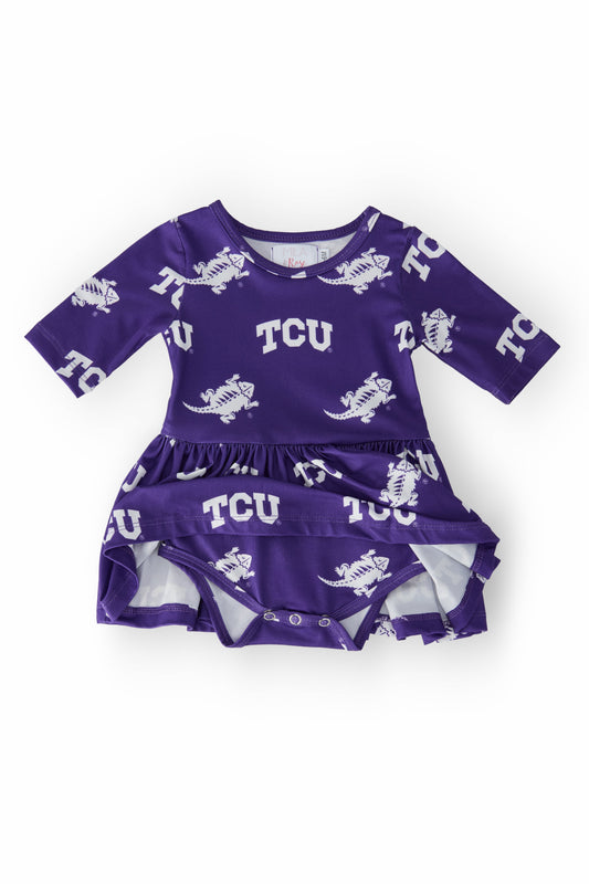 TCU Purple Frog 3/4 Sleeve Twirl Bodysuit