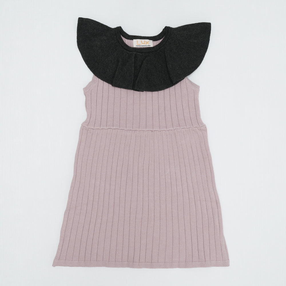 Rib Ruffle Dress Pink Silver