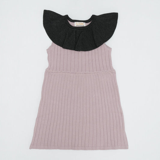 Rib Ruffle Dress Pink Silver