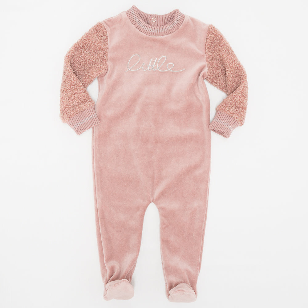 Velour And Sherpa Onesie Pink Pink