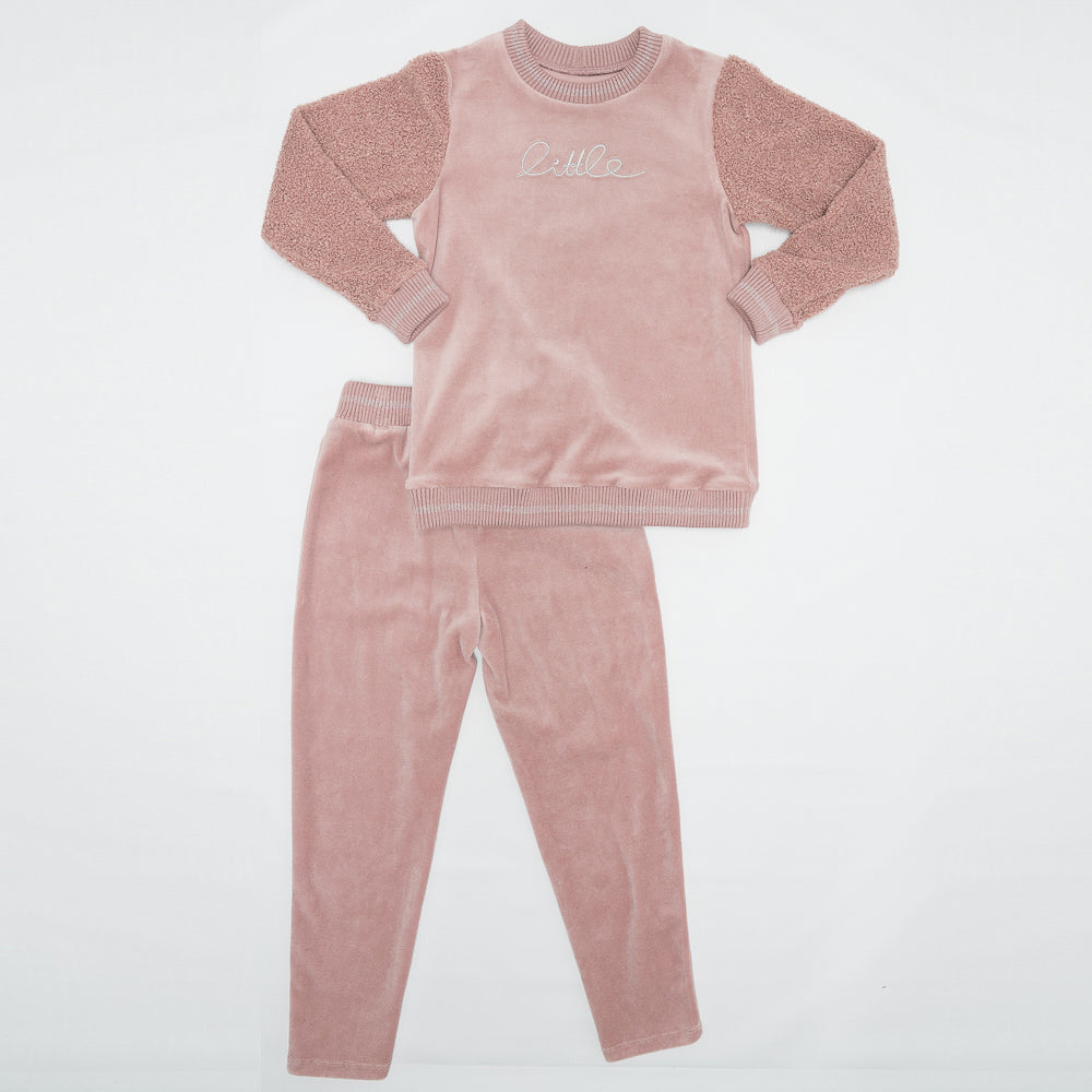 Velour And Sherpa 2pc Set Pink Pink
