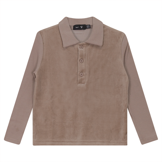 Velour And Rib Combo Polo Light Beige