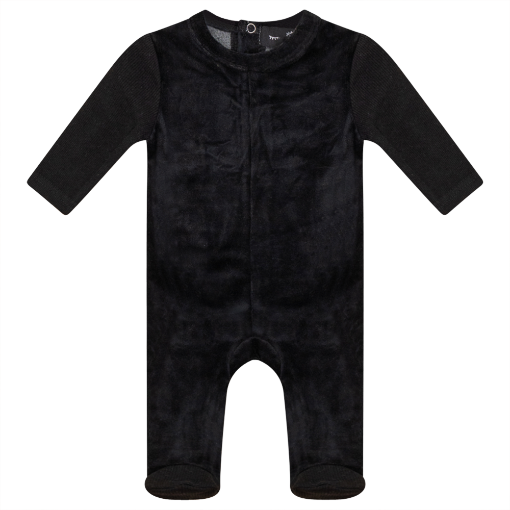Velour And Rib Combo Onesie Black