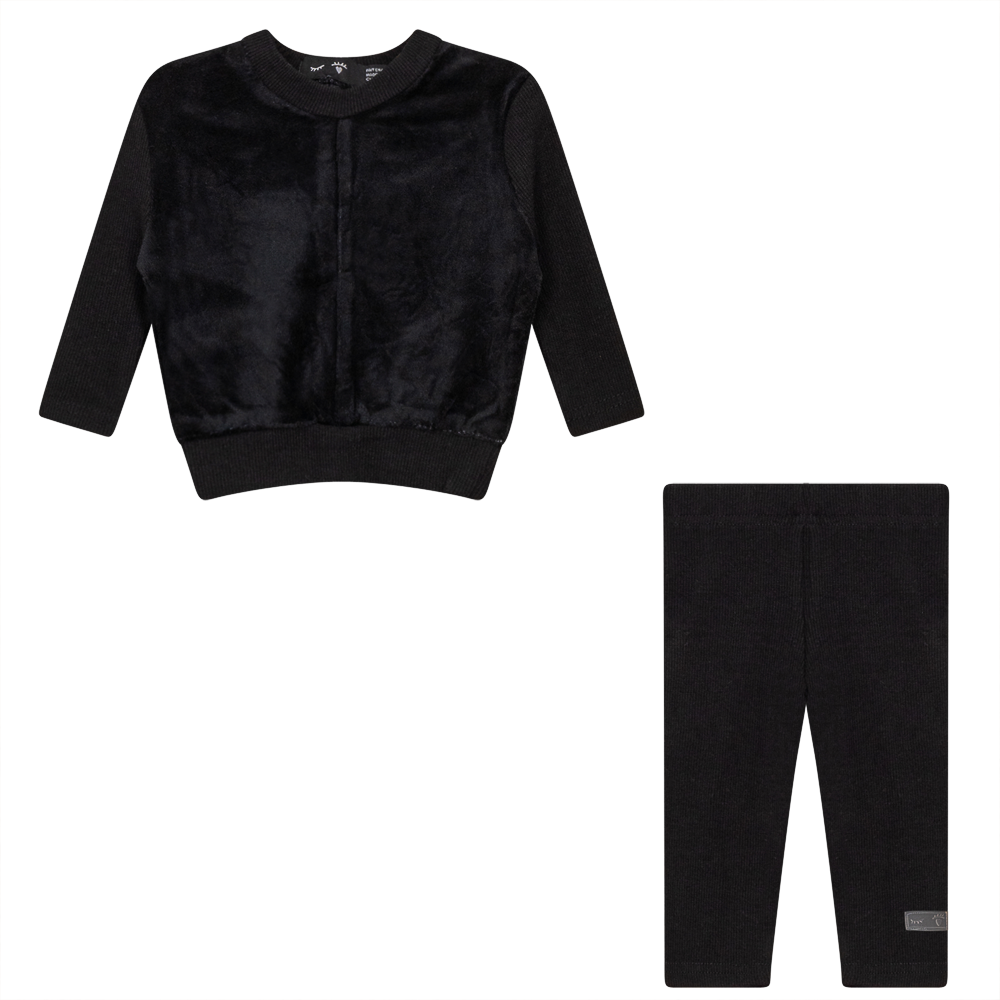 Velour And Rib Combo 2 PC Set Black
