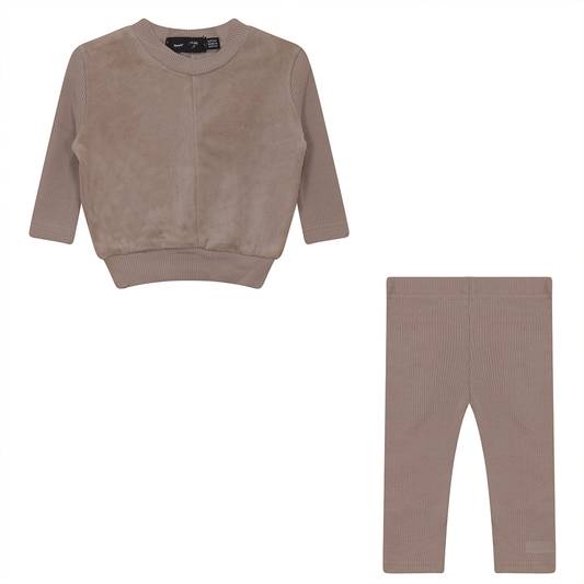 Velour And Rib Combo 2 PC Set Light Beige