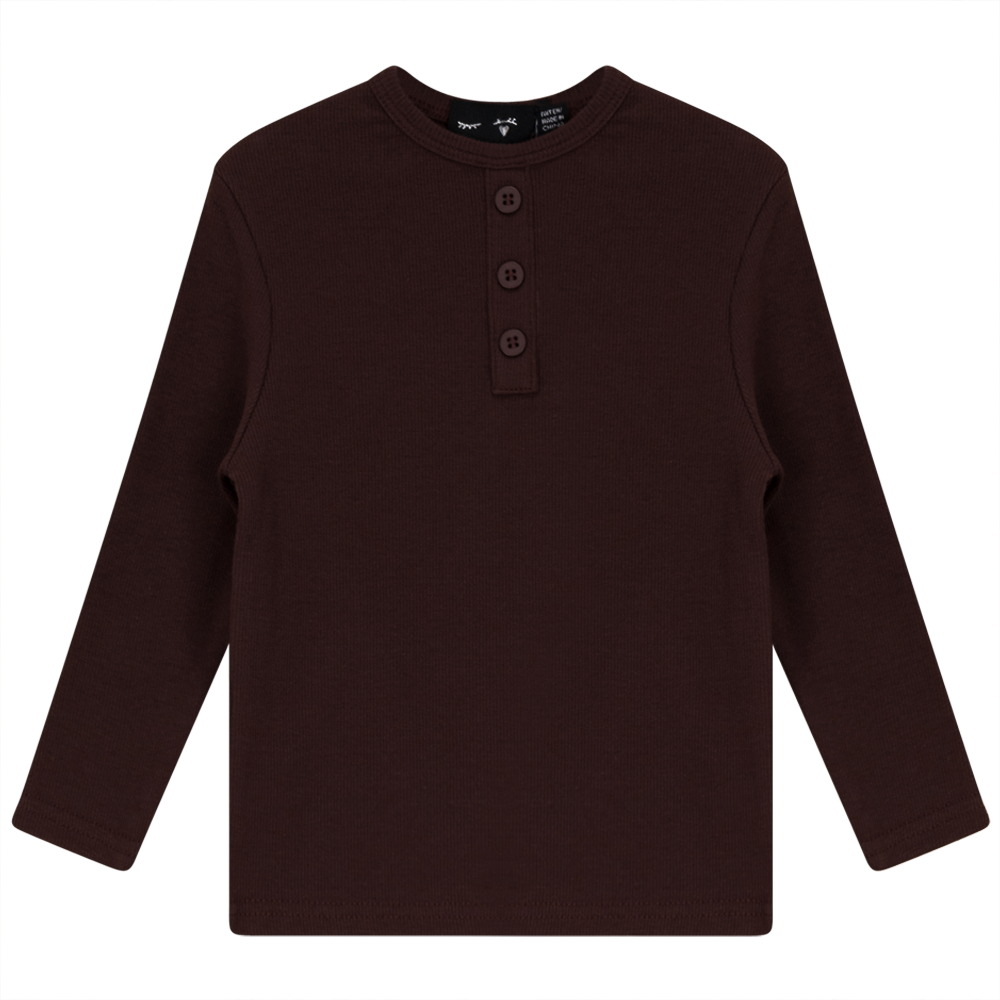 Rib Basic Henley Top Chocolate