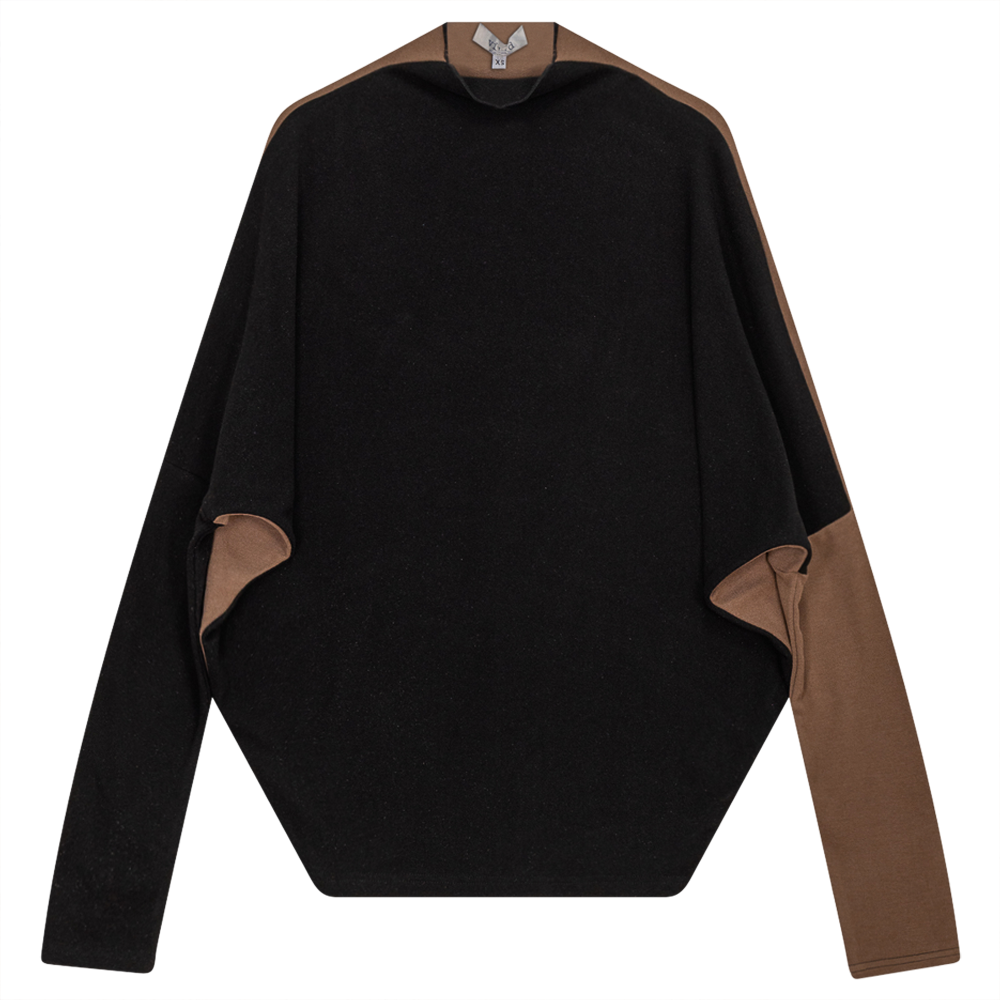 Dolman 2 Tone Mock Neck Top Black Taupe