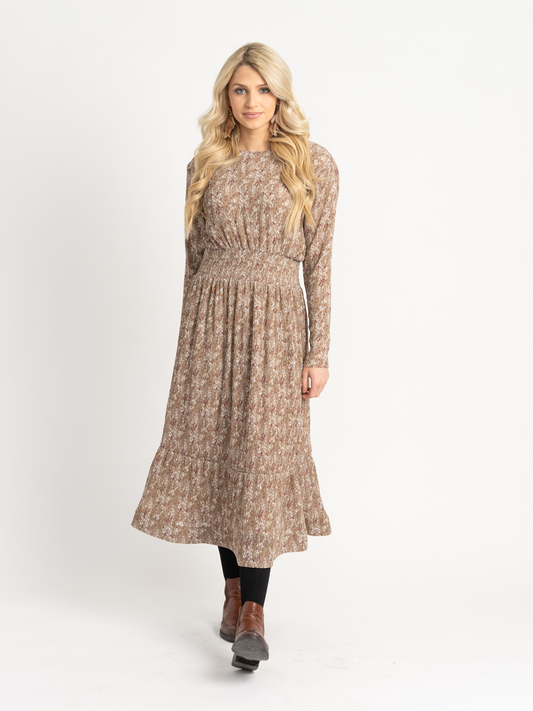 Pleated Chiffon Floral Midi Dress