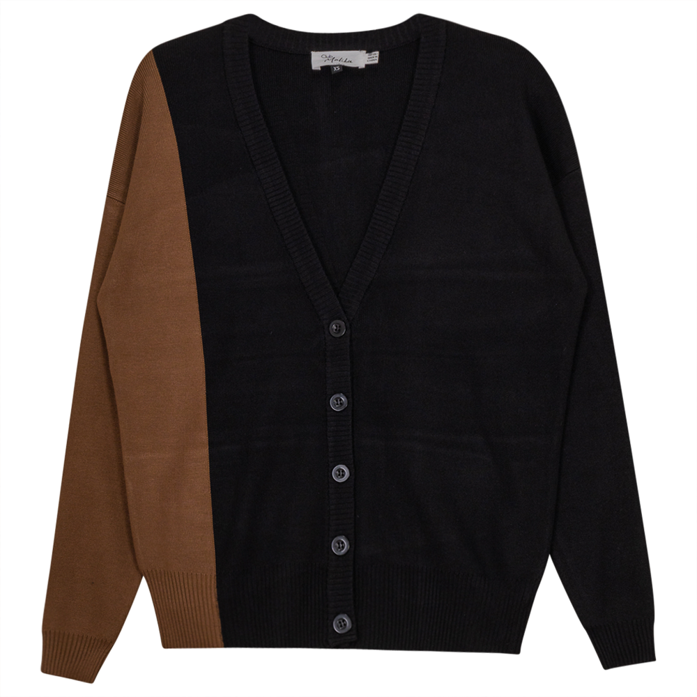 Color Block Knit Cardigan Black Taupe