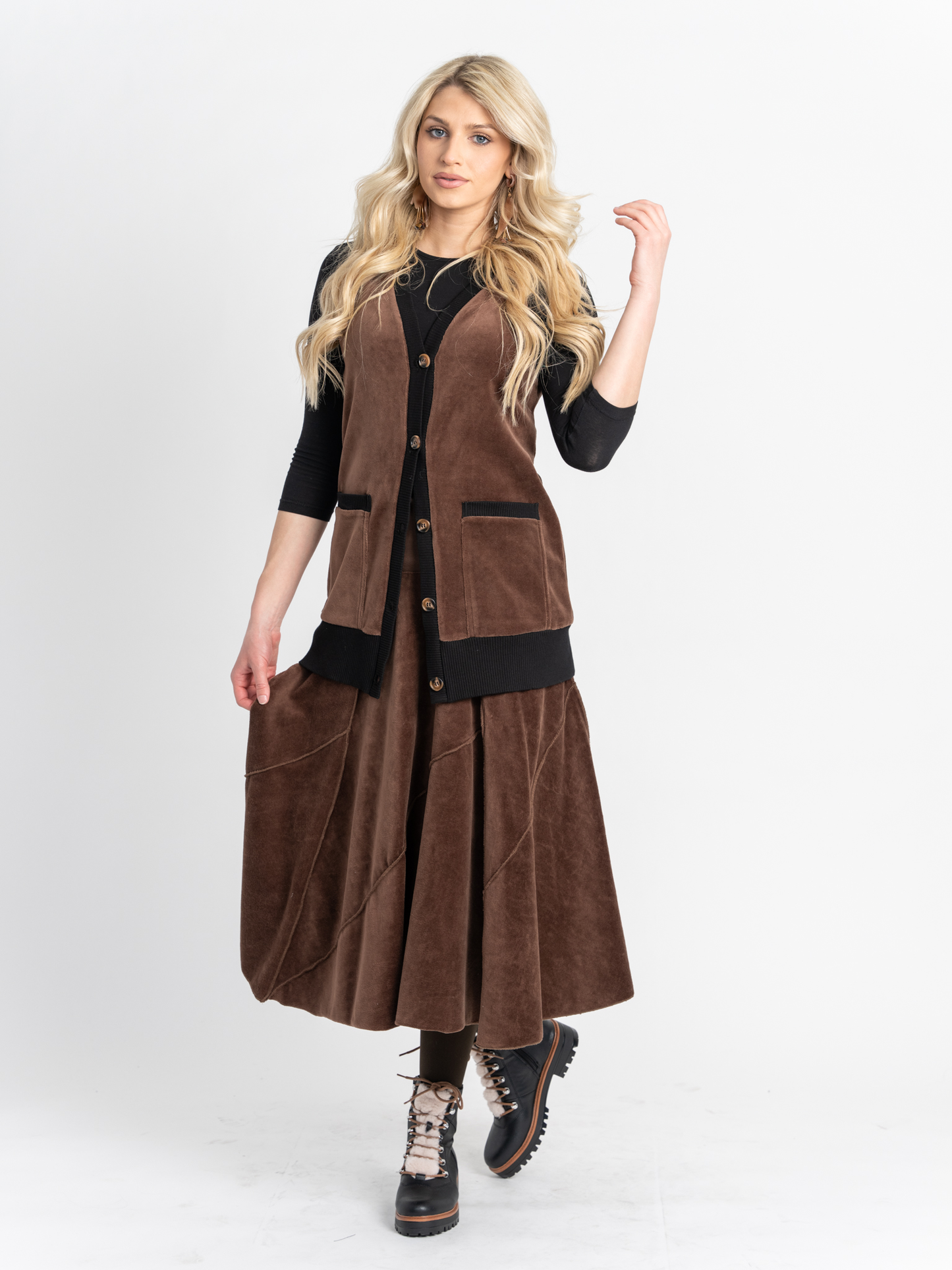 Midi Velour Vest Cardigan