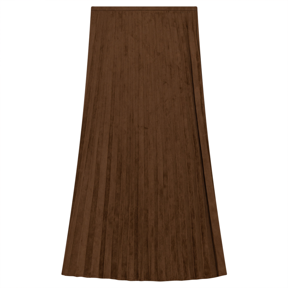 Pleated Suede Midi Skirt Cocoa
