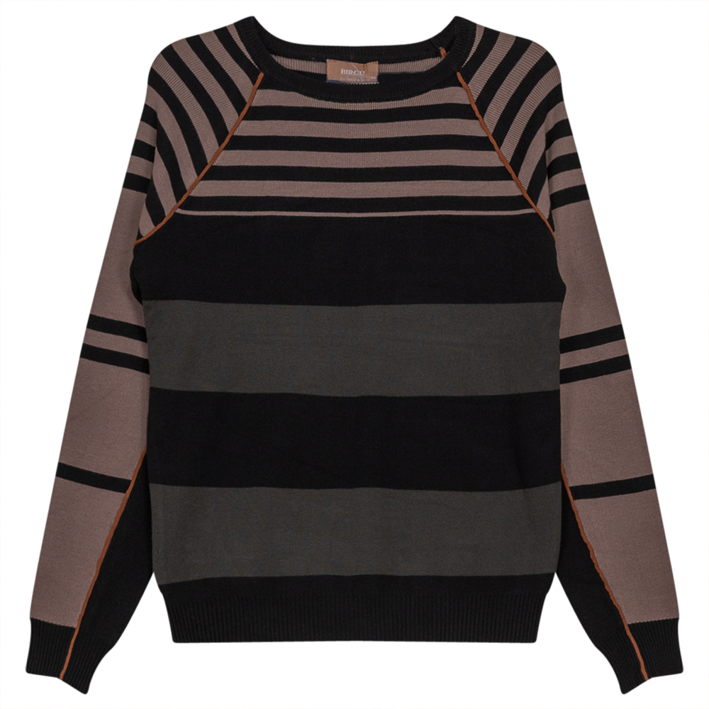 Striped Knit Sweater Black Dark Olive