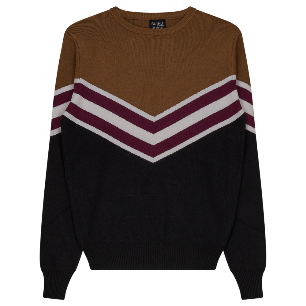Color Blocked V Design Sweater Black Taupe