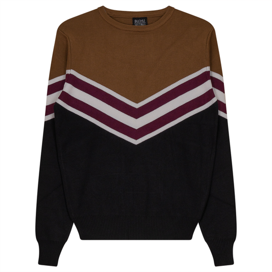 Color Blocked V Design Sweater Black Taupe
