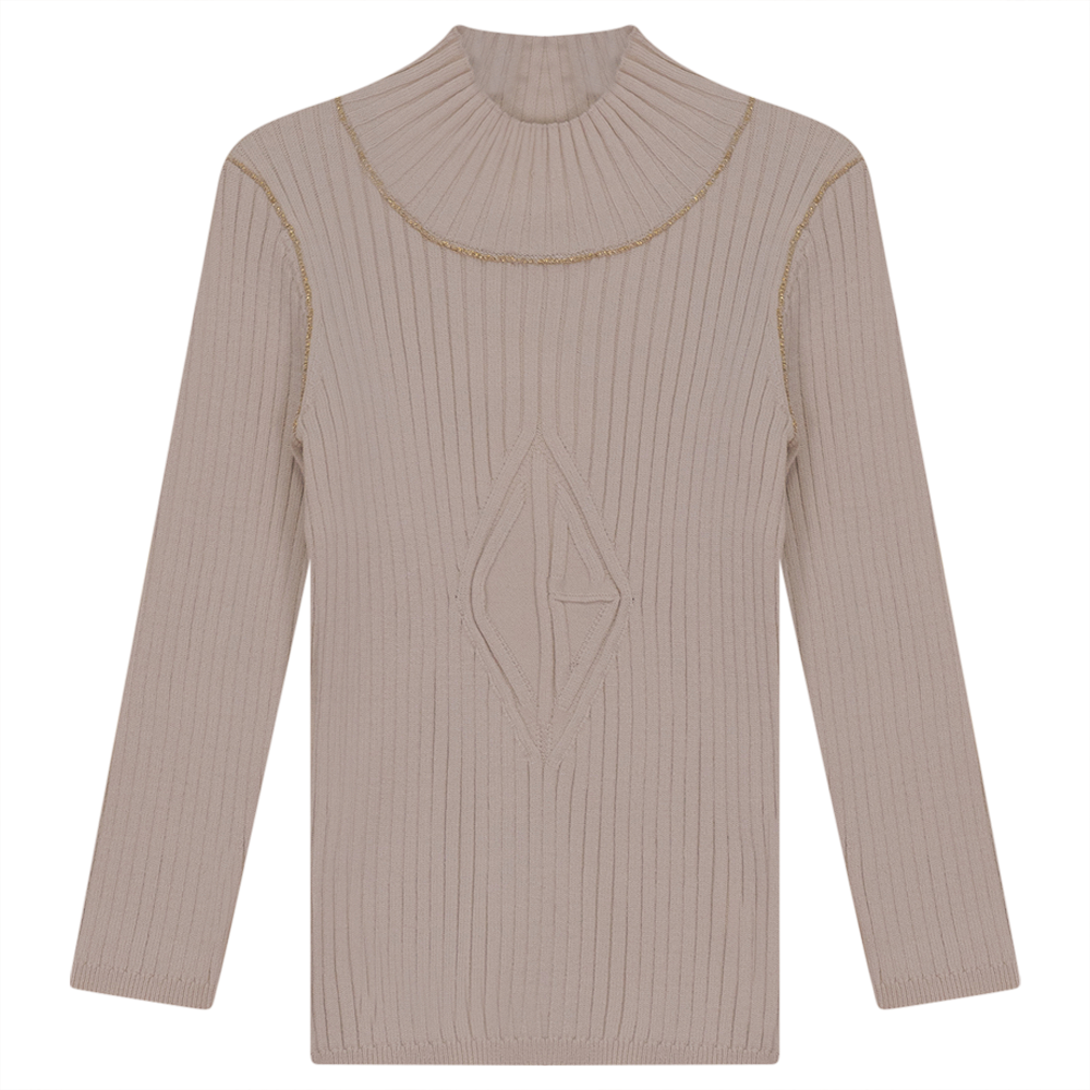 Rib Knit Top With Mock Neck Dark Almond