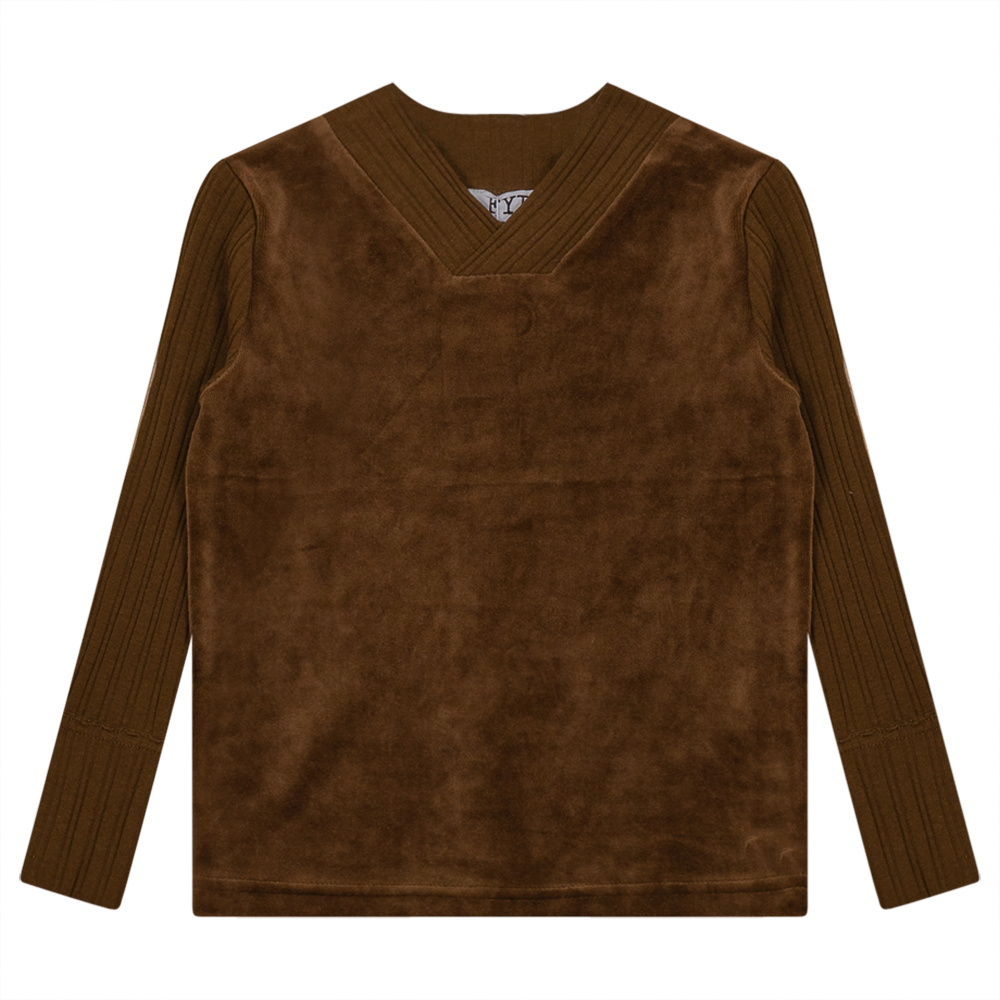 Combo Rib And Cotton Velour Top Pinecone