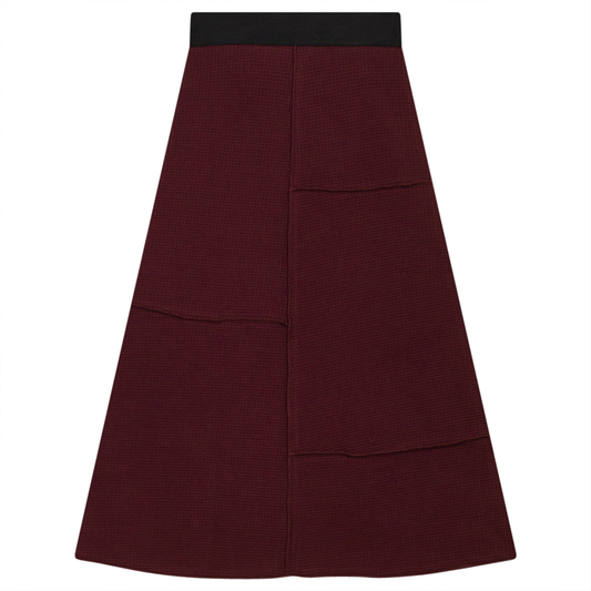 Asymmetric Cut Waffle Long Skirt Wine