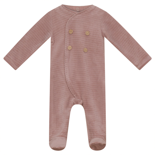 Double Press Look Rib Velour Onesie Light Pink