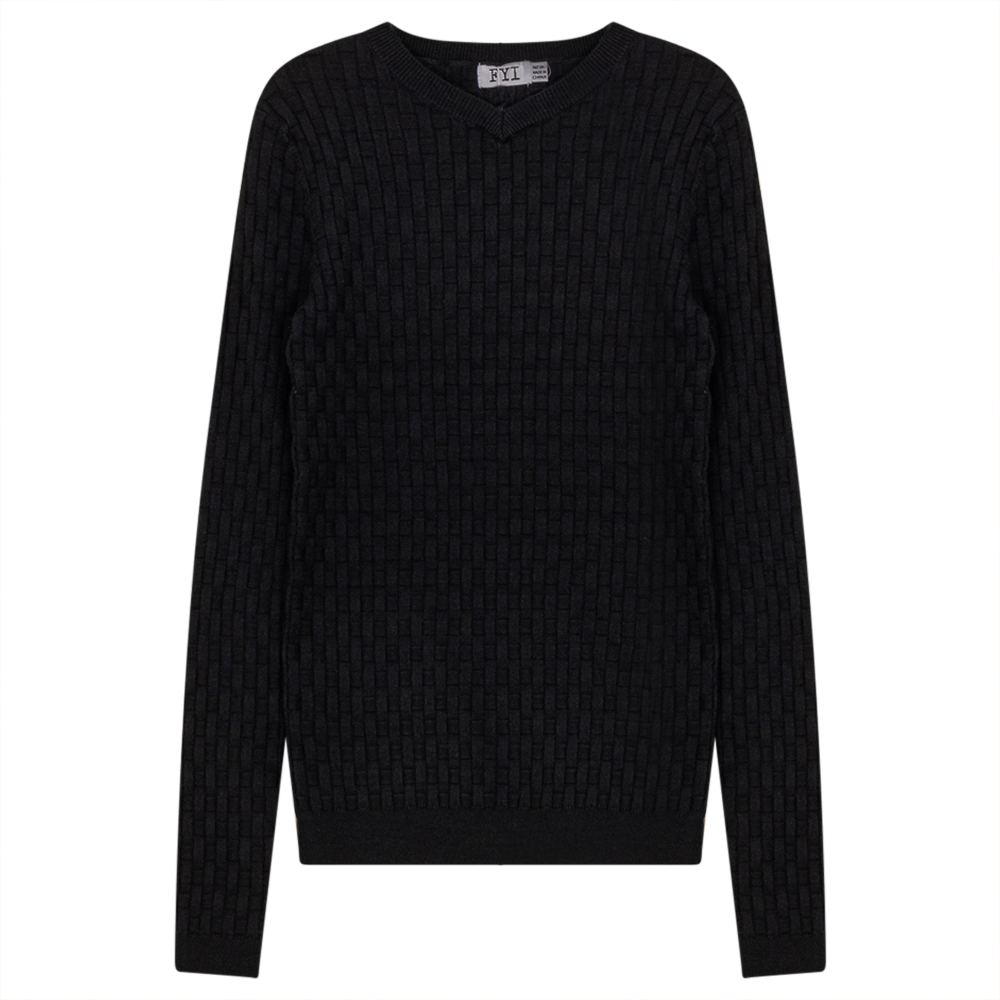 Knit Textured V-Neck Top Black