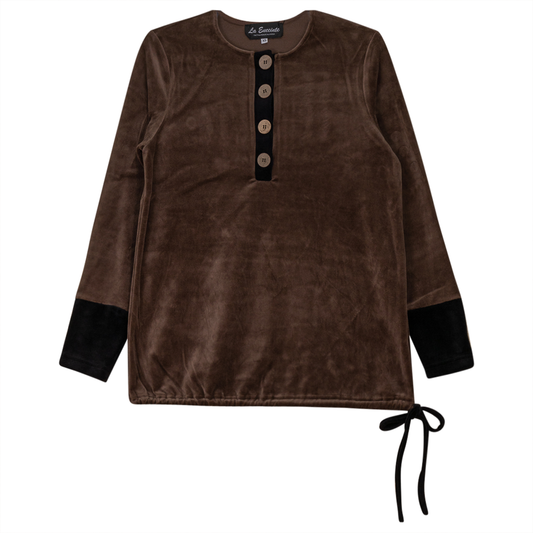 Velour Henley Contrast Maternity Top Coffee