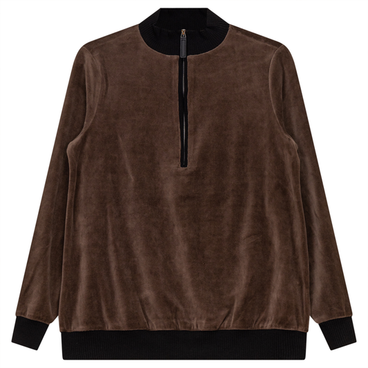 Velour Zipper Mock Neck Contrast Maternity Top Coffee Black