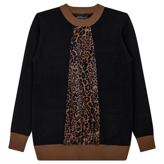 Maternity Knit Leopard Design Sweater Black Taupe
