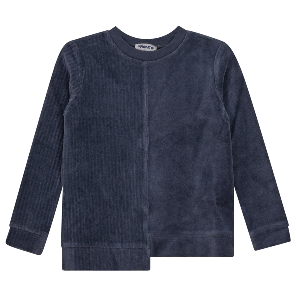 Combo Rib & Solid Velour Top Blue