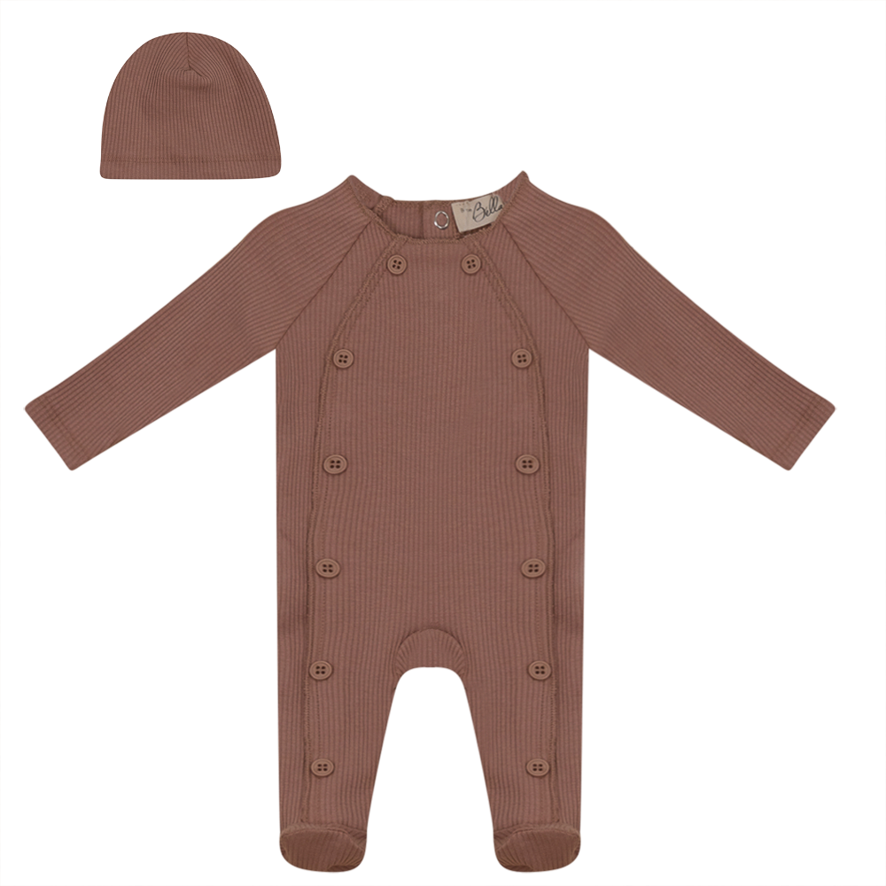 Ribbed Onesie With Fake Button Closure Dusty Rose