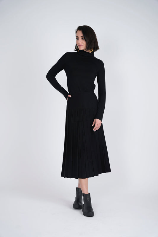 Knit Pleated Midi Skirt