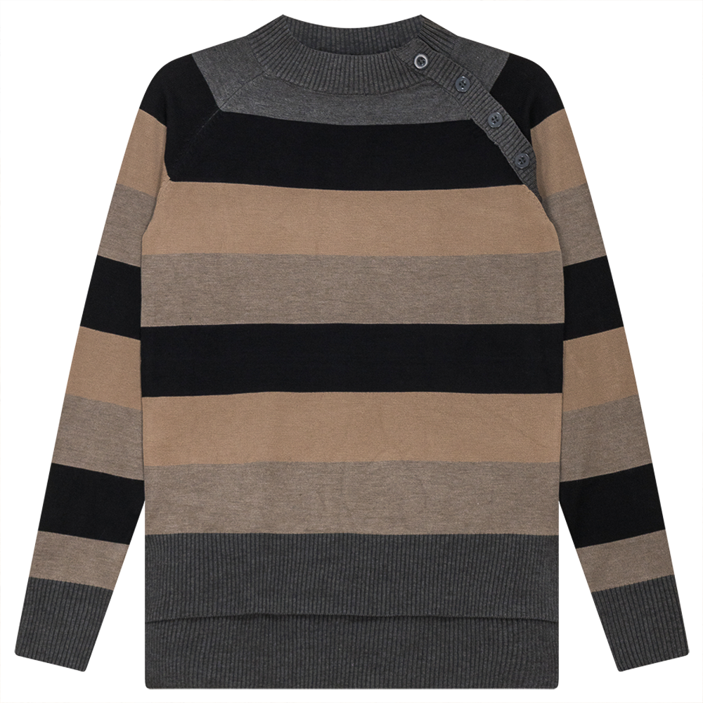 Stripped Knit Sweater Dark Grey Mix Black