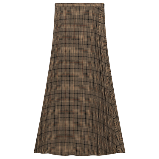 Plaid Accordion Pleated Midi Skirt Taupe Black