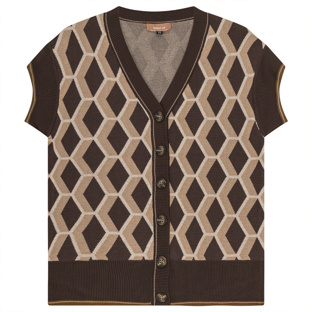 Diamond Jacquard Knit Vest Cardigan Coffee