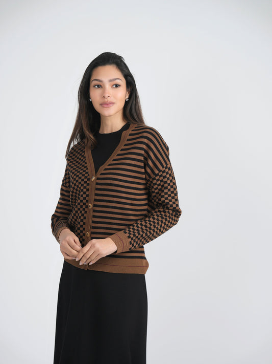 Stripped Knit Combo Cardigan