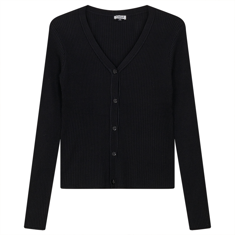Cropped Knit Ribbed Cardigan Black