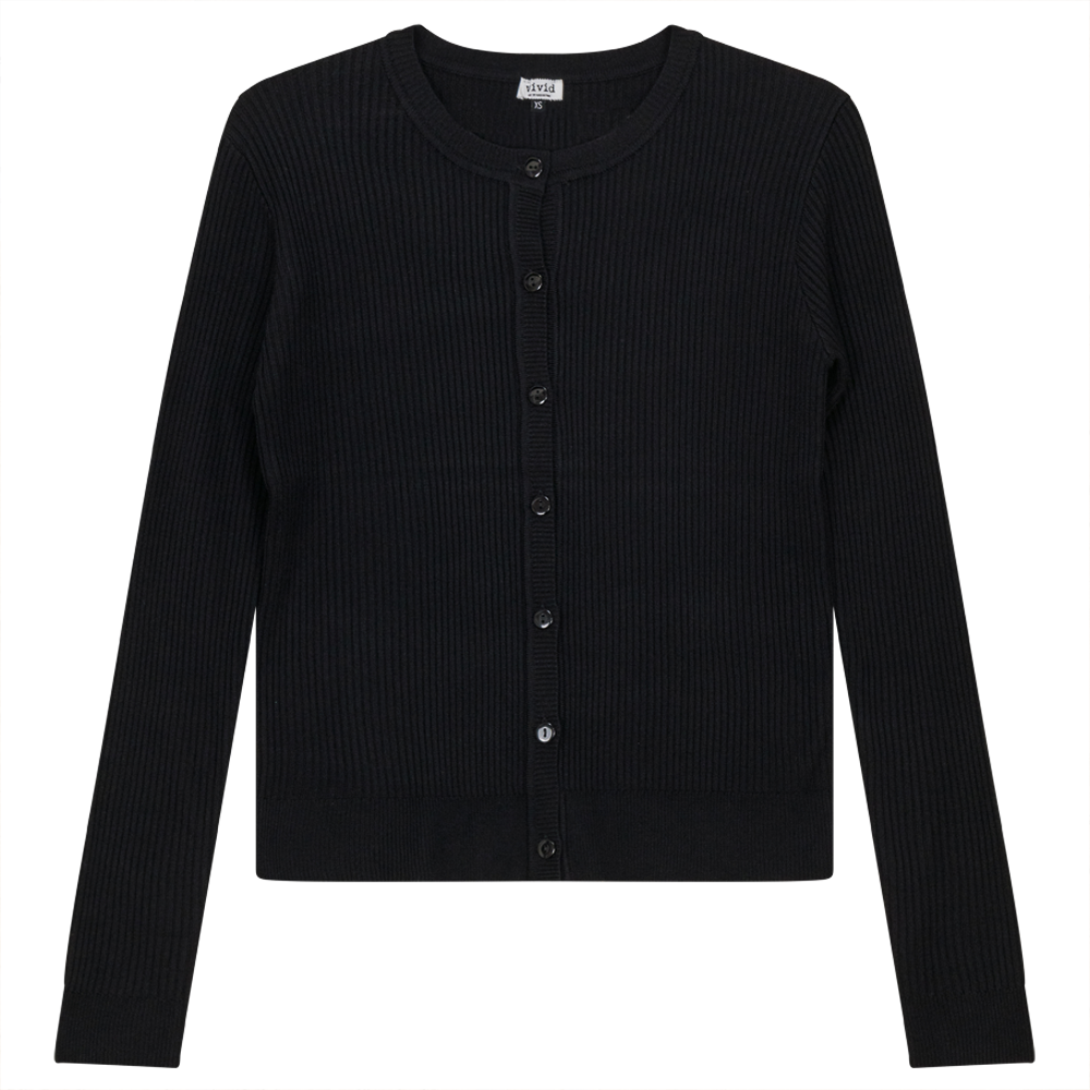 Cropped Knit Ribbed Cardigan Black