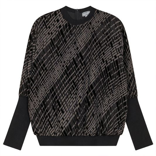 Flocked Velour Rib Bubble Top Black Cream