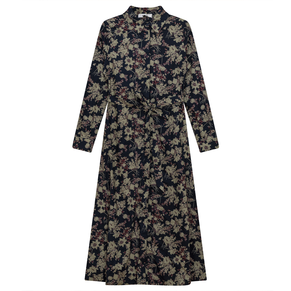 Midi Floral Shirt Dress Navy Wine