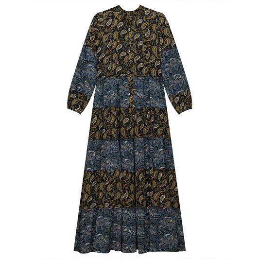 Two Tone Floral Maxi Dress Black Blue