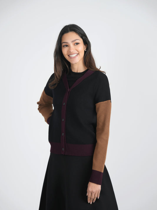 Color Blocked Knit Cardigan