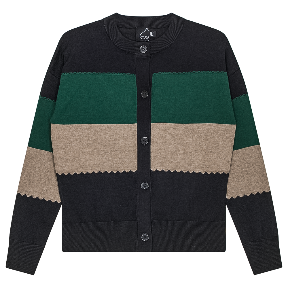 Striped Knit Cardigan Black Stone Forest